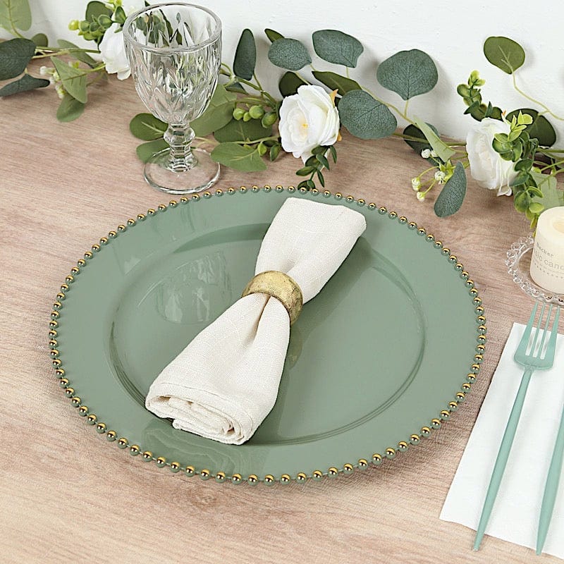 10 Round 13" Plastic Charger Plates with Gold beaded Rim