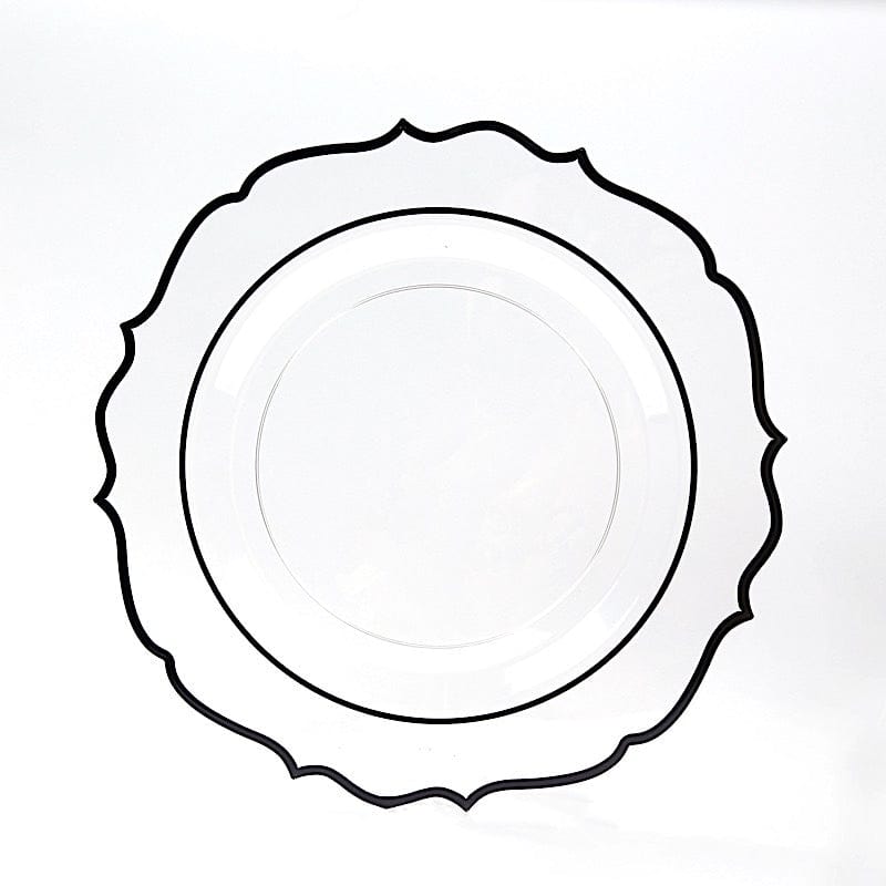 10 Round 13" Plastic Charger Plates with Scalloped Rim CHRG_PLSTLW0011_WHBK