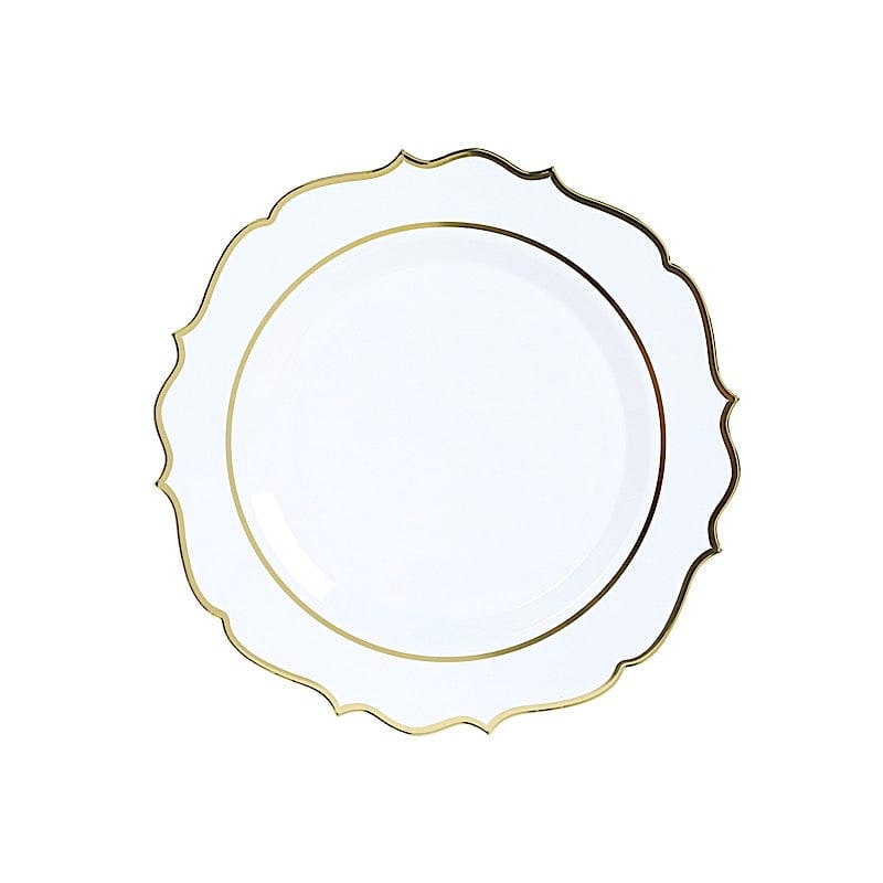 10 Round 13" Plastic Charger Plates with Scalloped Rim CHRG_PLSTLW0011_WHGD
