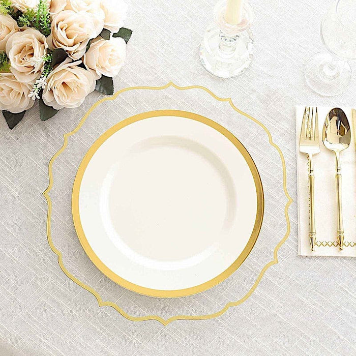 10 Round 13" Plastic Charger Plates with Scalloped Rim - Clear and Gold CHRG_PLSTLW0011_CLGD