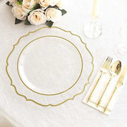 10 Round 13" Plastic Charger Plates with Scalloped Rim - Clear and Gold CHRG_PLSTLW0011_CLGD