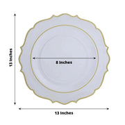 10 Round 13" Plastic Charger Plates with Scalloped Rim - Clear and Gold CHRG_PLSTLW0011_CLGD