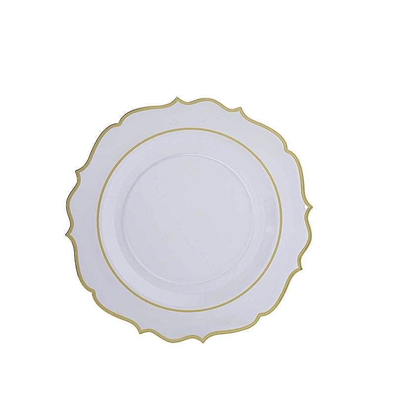 10 Round 13" Plastic Charger Plates with Scalloped Rim - Clear and Gold CHRG_PLSTLW0011_CLGD