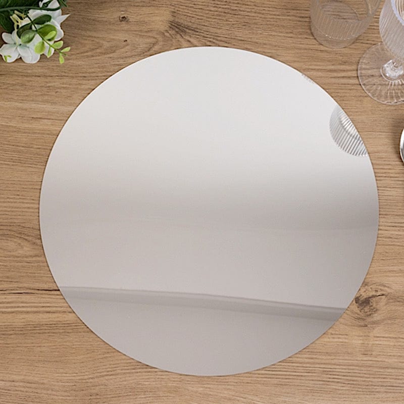 10 Round 14" Decorative Mirror Plastic Charger Plates MIRR_PS_RND_14_SILV