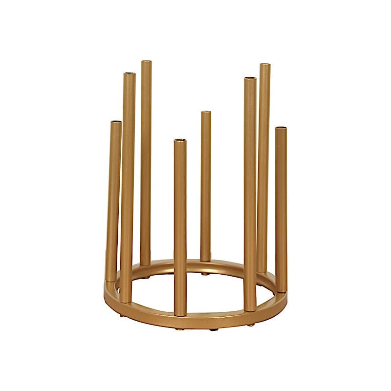 10" Round 8-Tubes Minimalist Base Design Flower Vase Centerpiece - Gold IRON_VASE_013_RND_10_GOLD