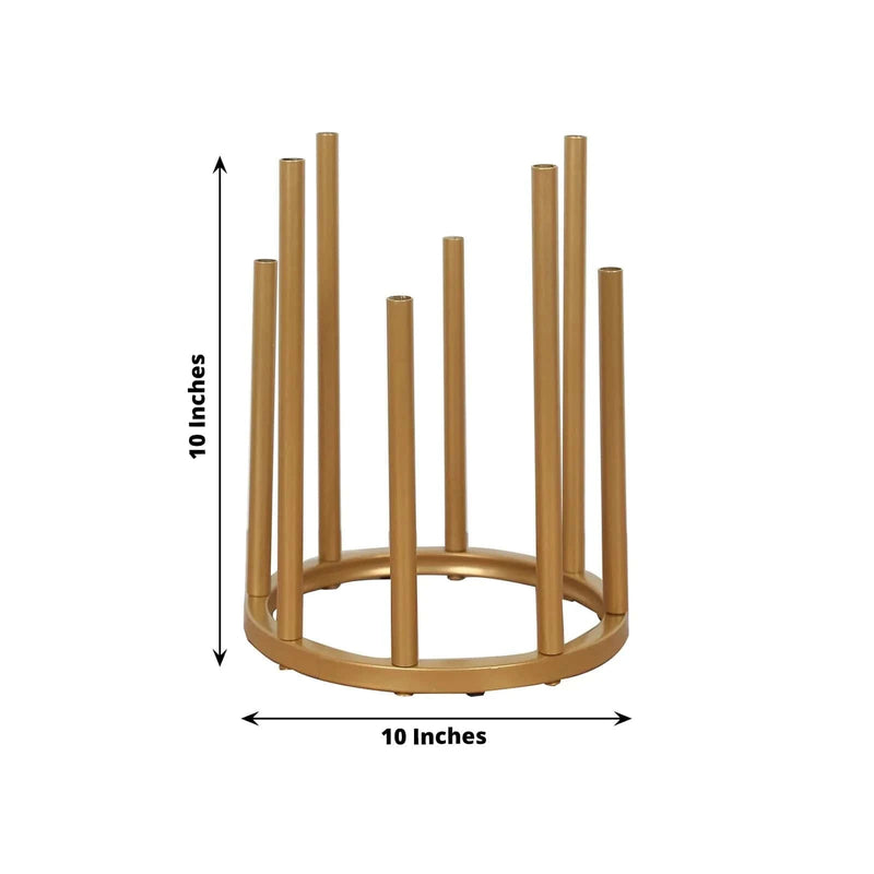 10" Round 8-Tubes Minimalist Base Design Flower Vase Centerpiece - Gold IRON_VASE_013_RND_10_GOLD