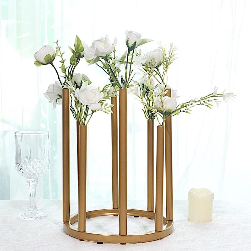 10" Round 8-Tubes Minimalist Base Design Flower Vase Centerpiece - Gold IRON_VASE_013_RND_10_GOLD