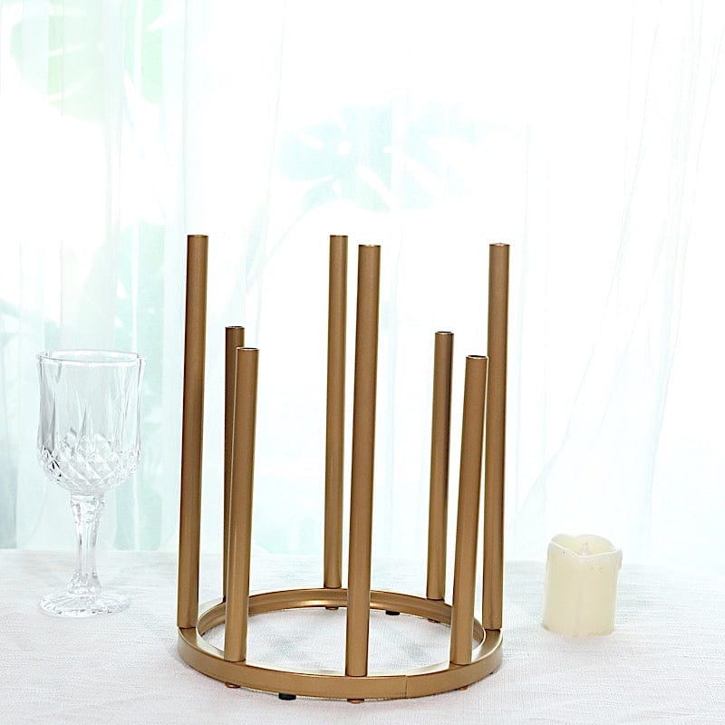 10" Round 8-Tubes Minimalist Base Design Flower Vase Centerpiece - Gold IRON_VASE_013_RND_10_GOLD