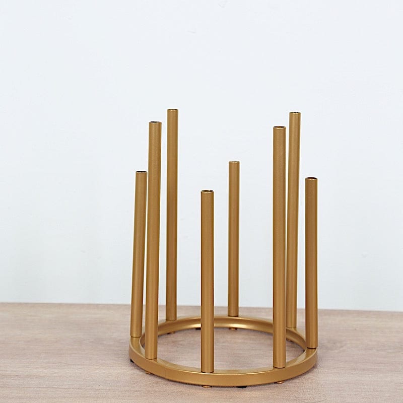 10" Round 8-Tubes Minimalist Base Design Flower Vase Centerpiece - Gold IRON_VASE_013_RND_10_GOLD