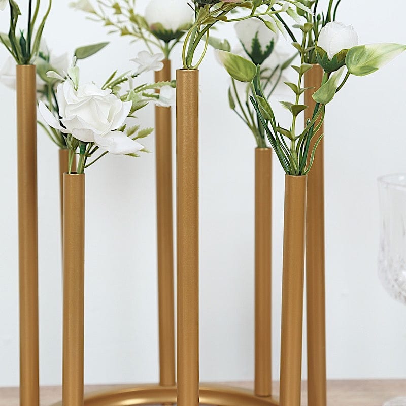 10" Round 8-Tubes Minimalist Base Design Flower Vase Centerpiece - Gold IRON_VASE_013_RND_10_GOLD