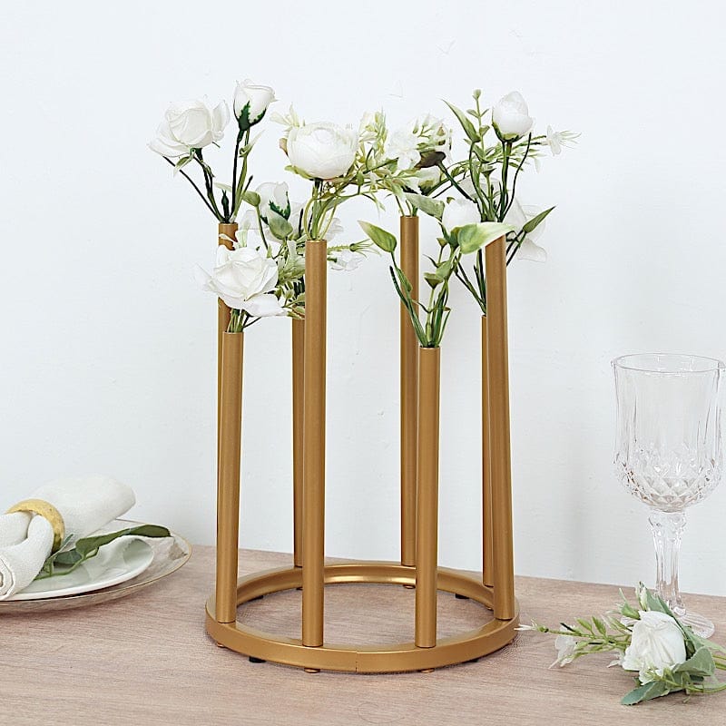 10" Round 8-Tubes Minimalist Base Design Flower Vase Centerpiece - Gold IRON_VASE_013_RND_10_GOLD