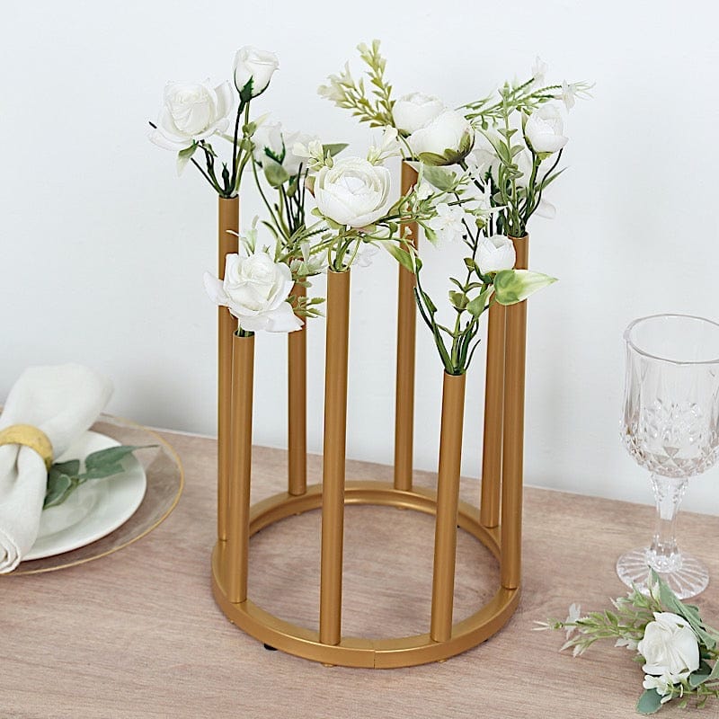 10" Round 8-Tubes Minimalist Base Design Flower Vase Centerpiece - Gold IRON_VASE_013_RND_10_GOLD