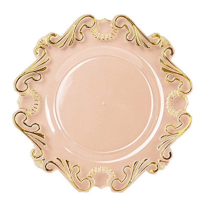 10 Round Clear with Gold Baroque Plastic Salad Dinner Plates - Disposable Tableware