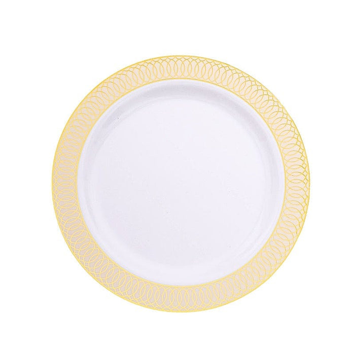 10 Round Plastic Dessert Appetizer Plates Spiral Rim DSP_PLR0031_10_081GD
