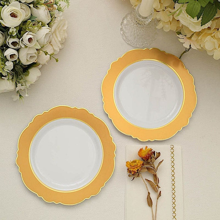 10 Round Plastic Dessert Plates With Blossom Design - Disposable Tableware