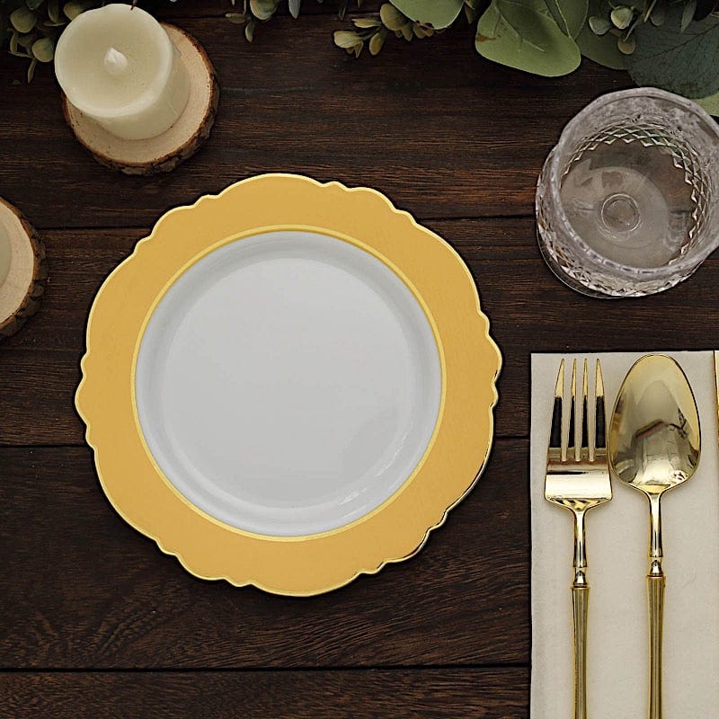 10 Round Plastic Dessert Plates With Blossom Design - Disposable Tableware