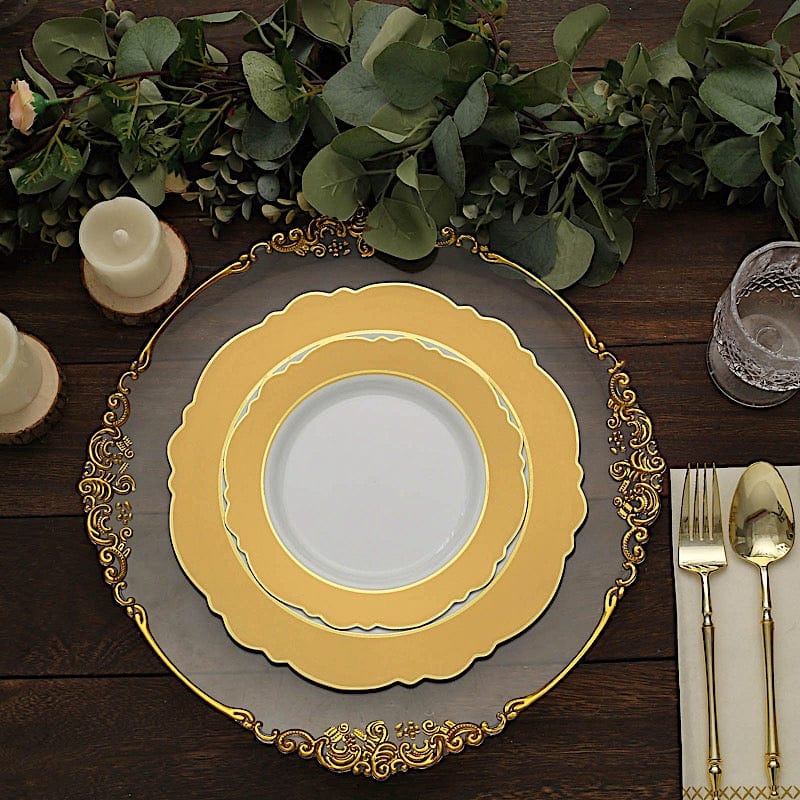 10 Round Plastic Dessert Plates With Blossom Design - Disposable Tableware