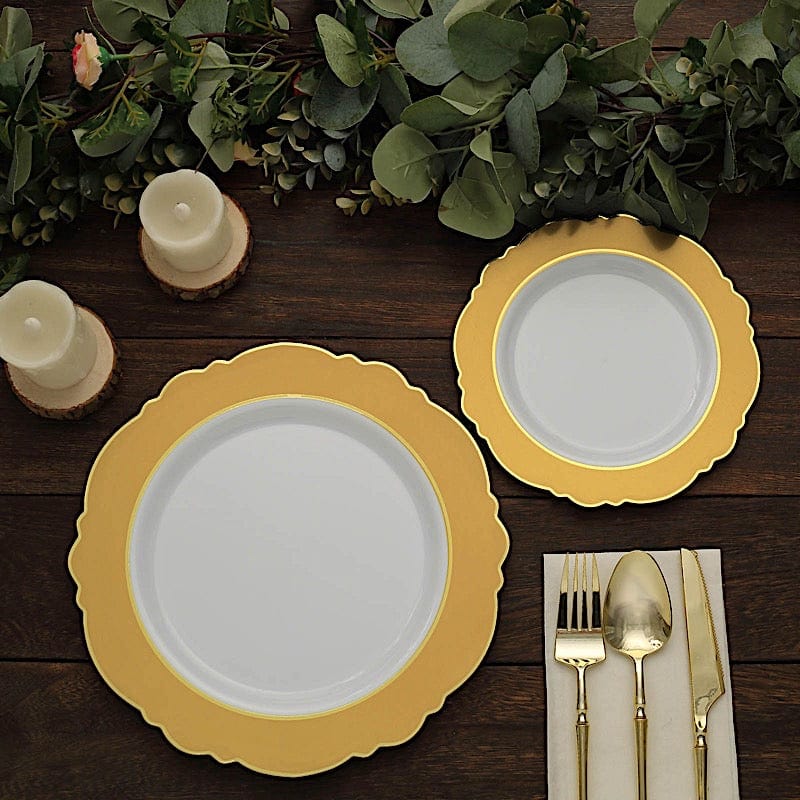 10 Round Plastic Dessert Plates With Blossom Design - Disposable Tableware