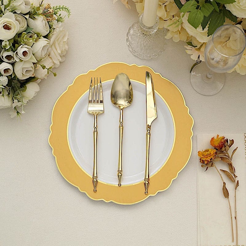 10 Round Plastic Dessert Plates With Blossom Design - Disposable Tableware