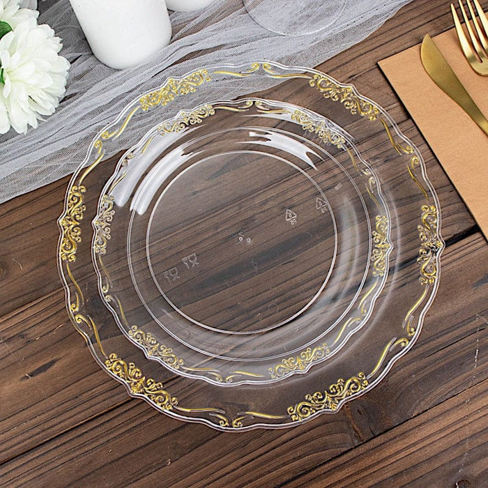10 Round Plastic Salad and Dinner Plates with Embossed Scalloped Rim - Disposable Tableware