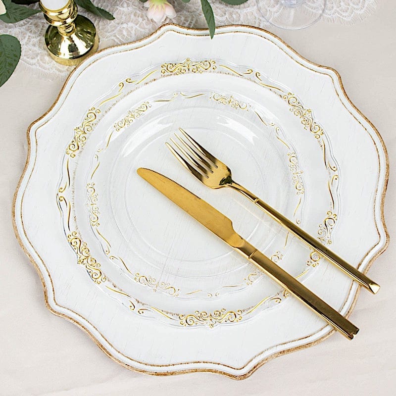 10 Round Plastic Salad and Dinner Plates with Embossed Scalloped Rim - Disposable Tableware