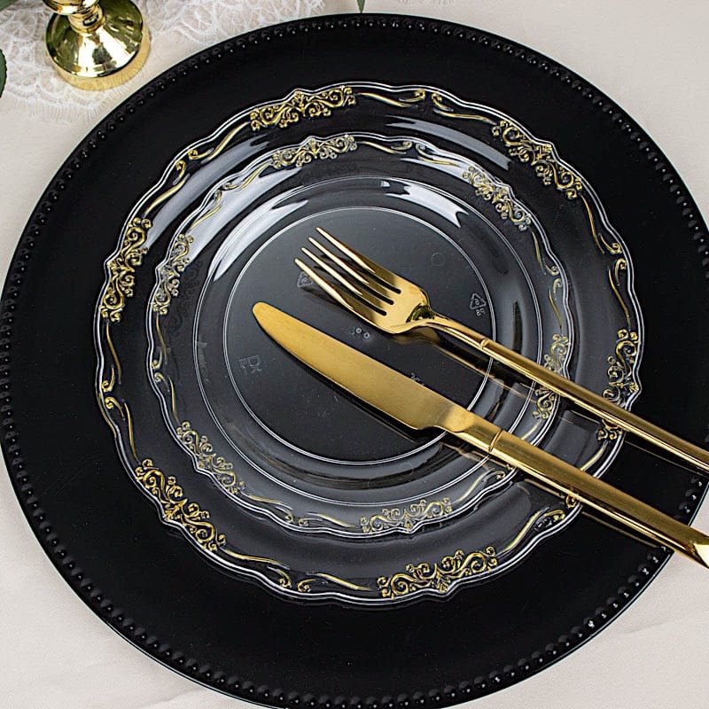 10 Round Plastic Salad and Dinner Plates with Embossed Scalloped Rim - Disposable Tableware