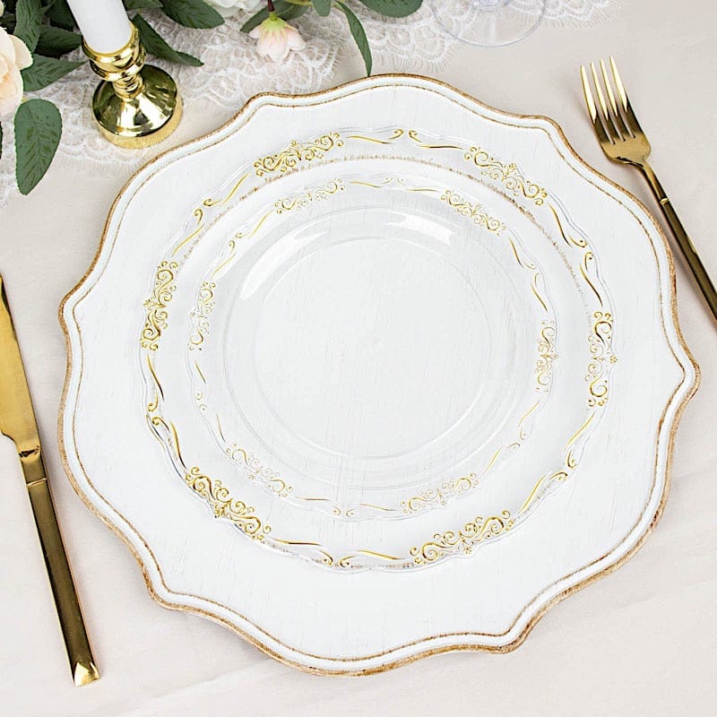 10 Round Plastic Salad and Dinner Plates with Embossed Scalloped Rim - Disposable Tableware