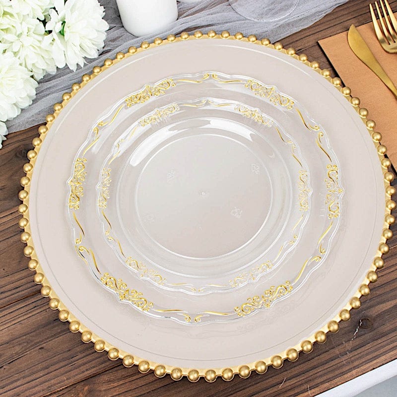 10 Round Plastic Salad and Dinner Plates with Embossed Scalloped Rim - Disposable Tableware
