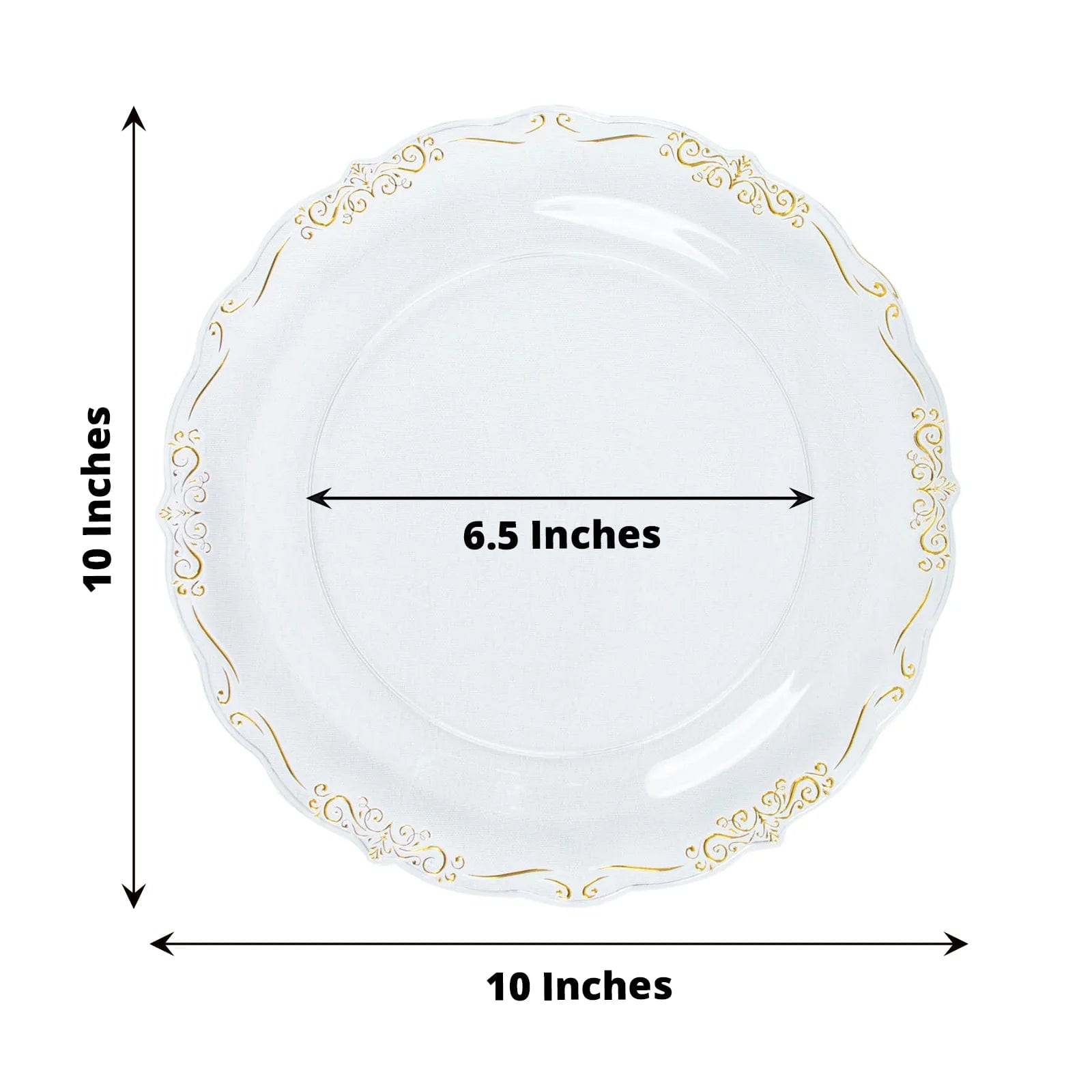 10 Round Plastic Salad and Dinner Plates with Embossed Scalloped Rim - Disposable Tableware