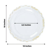 10 Round Plastic Salad and Dinner Plates with Embossed Scalloped Rim - Disposable Tableware