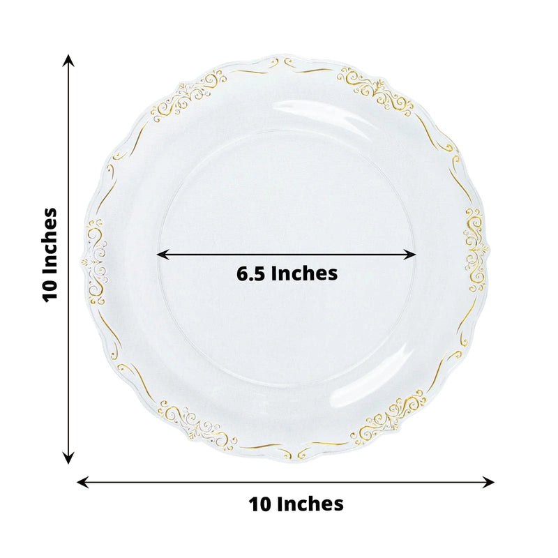 10 Round Plastic Salad and Dinner Plates with Embossed Scalloped Rim - Disposable Tableware