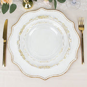 10 Round Plastic Salad and Dinner Plates with Embossed Scalloped Rim - Disposable Tableware
