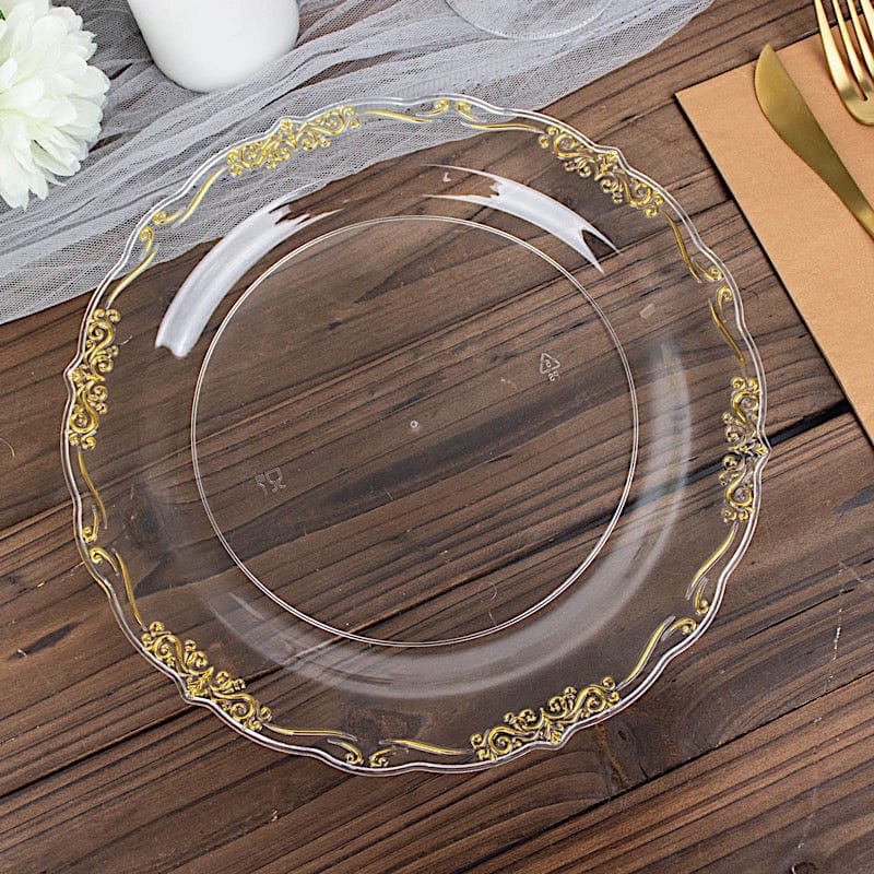 10 Round Plastic Salad and Dinner Plates with Embossed Scalloped Rim - Disposable Tableware
