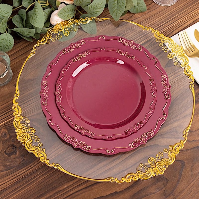 10 Round Plastic Salad and Dinner Plates with Embossed Scalloped Rim - Disposable Tableware