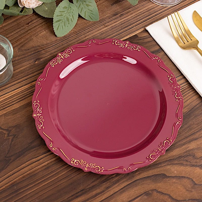 10 Round Plastic Salad and Dinner Plates with Embossed Scalloped Rim - Disposable Tableware