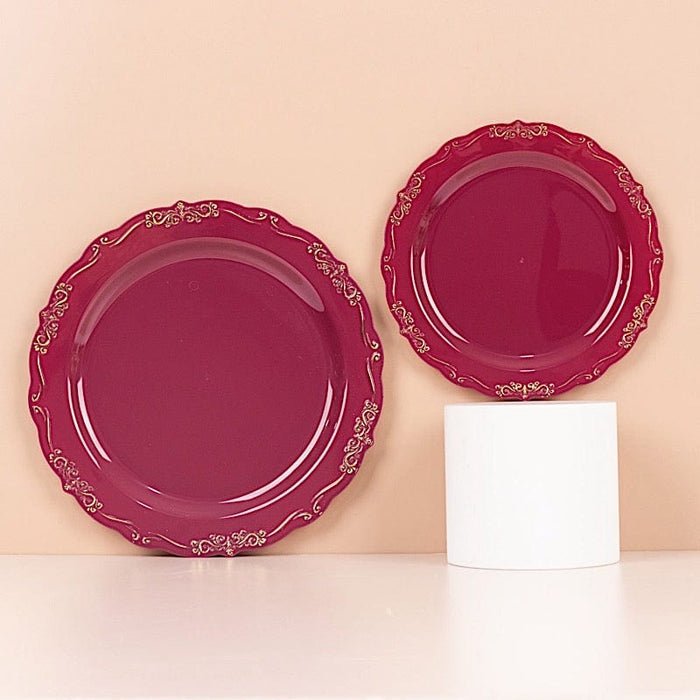 10 Round Plastic Salad and Dinner Plates with Embossed Scalloped Rim - Disposable Tableware