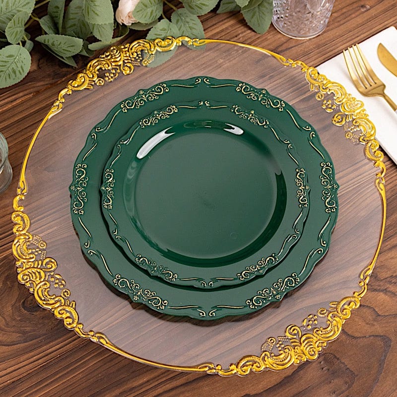 10 Round Plastic Salad and Dinner Plates with Embossed Scalloped Rim - Disposable Tableware