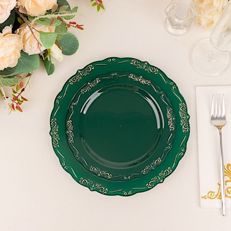 10 Round Plastic Salad and Dinner Plates with Embossed Scalloped Rim - Disposable Tableware