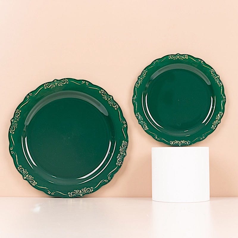 10 Round Plastic Salad and Dinner Plates with Embossed Scalloped Rim - Disposable Tableware