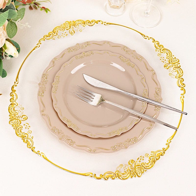 10 Round Plastic Salad and Dinner Plates with Embossed Scalloped Rim - Disposable Tableware