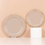 10 Round Plastic Salad and Dinner Plates with Embossed Scalloped Rim - Disposable Tableware
