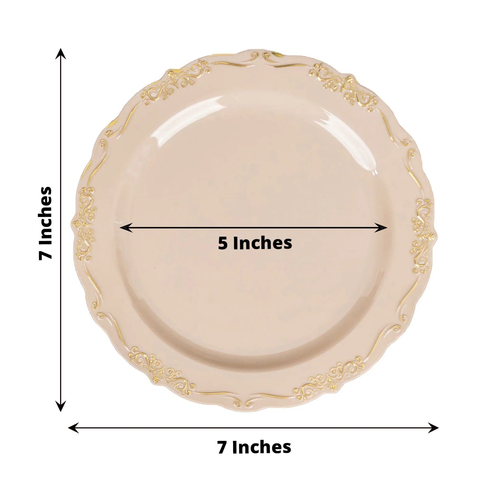 10 Round Plastic Salad and Dinner Plates with Embossed Scalloped Rim - Disposable Tableware