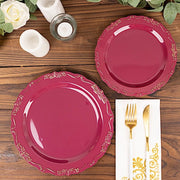 10 Round Plastic Salad and Dinner Plates with Embossed Scalloped Rim - Disposable Tableware