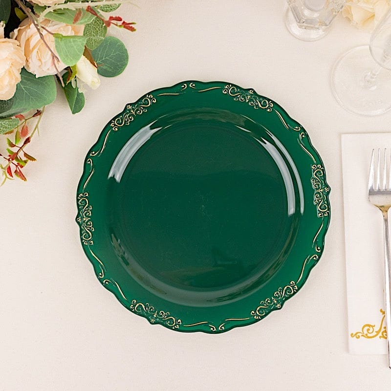10 Round Plastic Salad and Dinner Plates with Embossed Scalloped Rim - Disposable Tableware