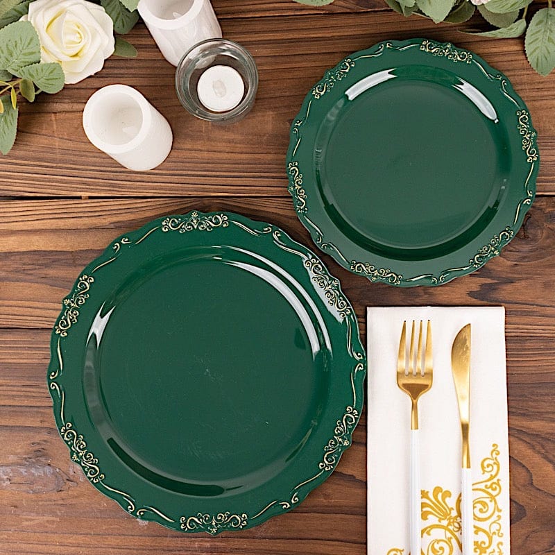 10 Round Plastic Salad and Dinner Plates with Embossed Scalloped Rim - Disposable Tableware