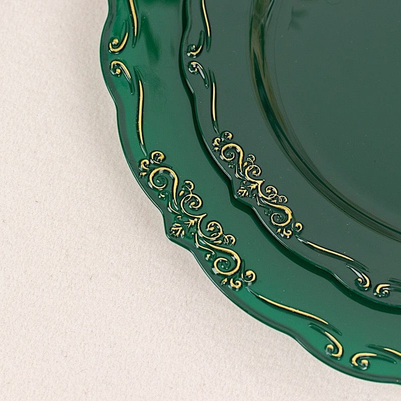 10 Round Plastic Salad and Dinner Plates with Embossed Scalloped Rim - Disposable Tableware