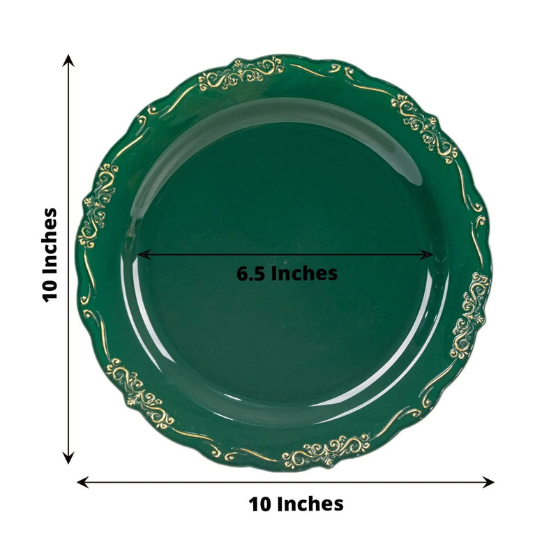 10 Round Plastic Salad and Dinner Plates with Embossed Scalloped Rim - Disposable Tableware