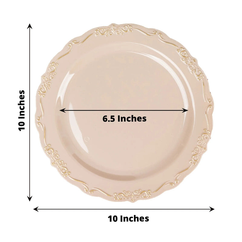 10 Round Plastic Salad and Dinner Plates with Embossed Scalloped Rim - Disposable Tableware
