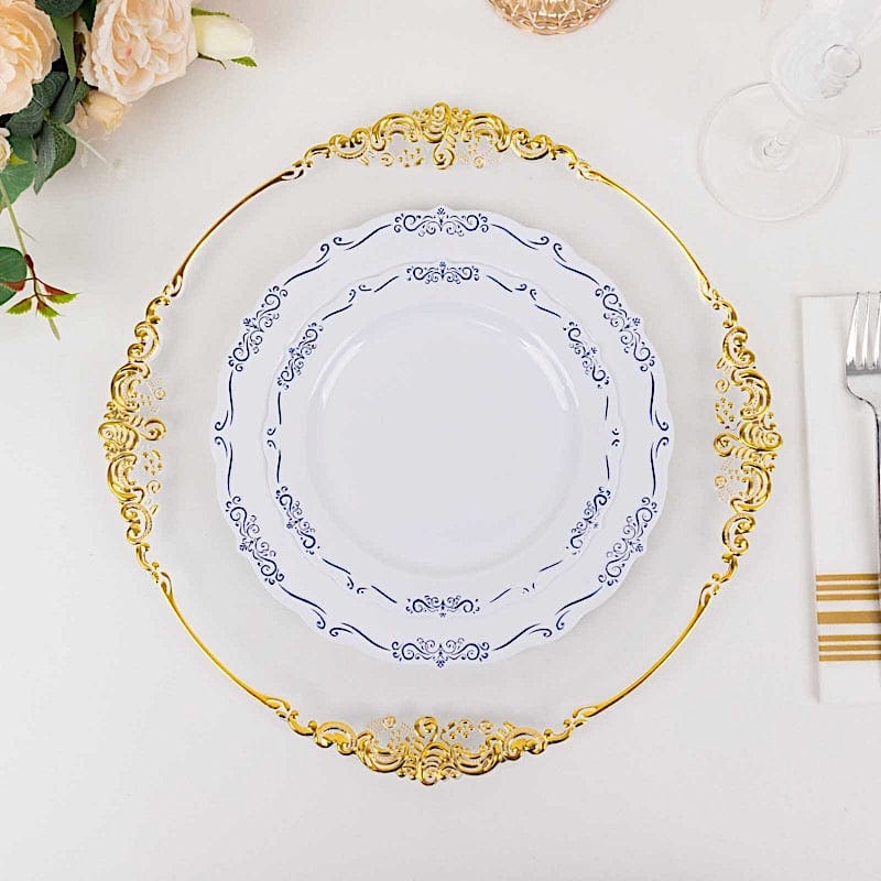 10 Round Plastic Salad and Dinner Plates with Embossed Scalloped Rim - Disposable Tableware