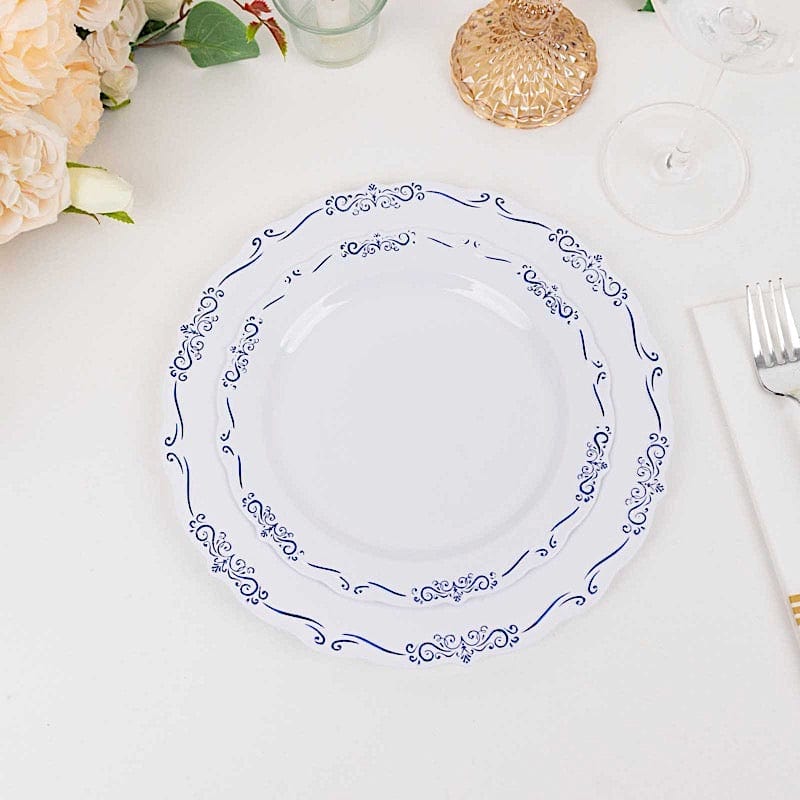 10 Round Plastic Salad and Dinner Plates with Embossed Scalloped Rim - Disposable Tableware